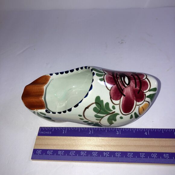 Vintage Hand Painted Delfts Ceramic Floral Design Clog Shoe Planter - 5” Long - Picture 4 of 4